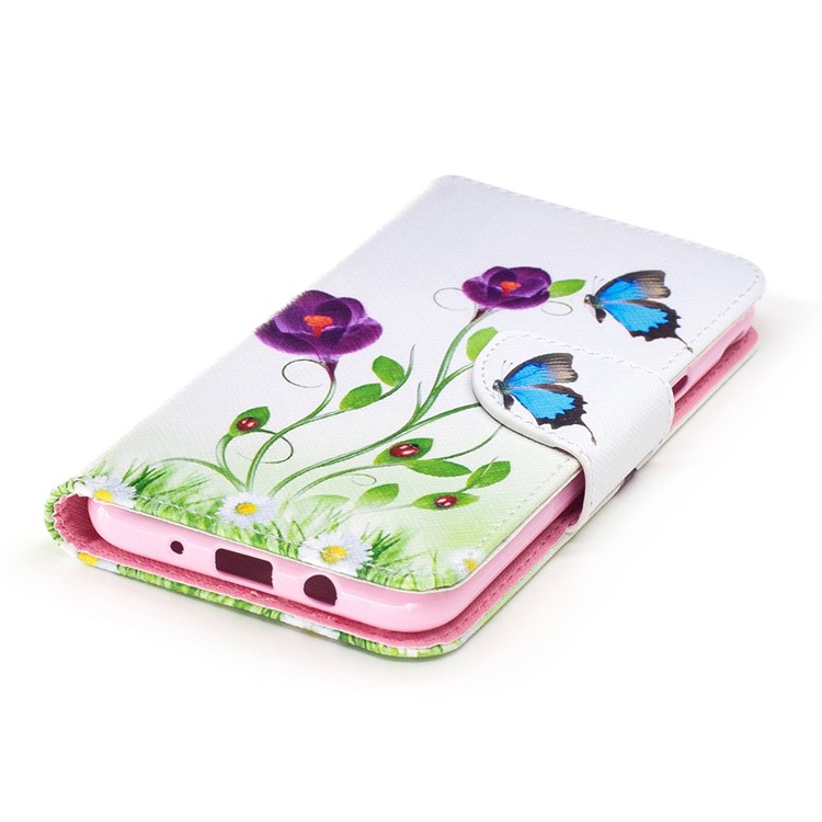 Patterned Leather Wallet Phone Case for Samsung Galaxy J3 (2017) - Blue Butterfly and Flower-5