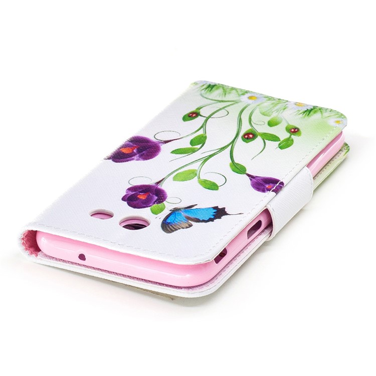 Patterned Leather Wallet Phone Case for Samsung Galaxy J3 (2017) - Blue Butterfly and Flower-6