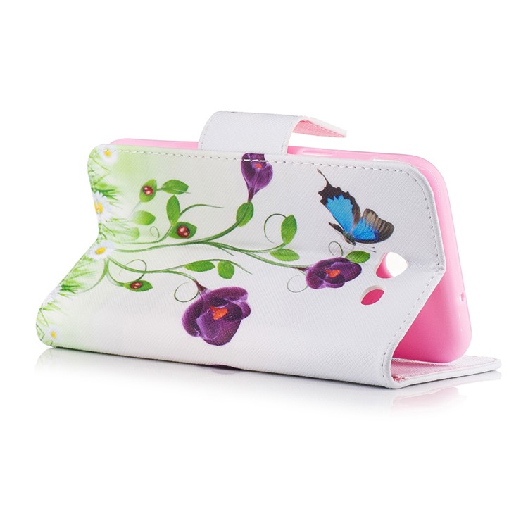 Patterned Leather Wallet Phone Case for Samsung Galaxy J3 (2017) - Blue Butterfly and Flower-7