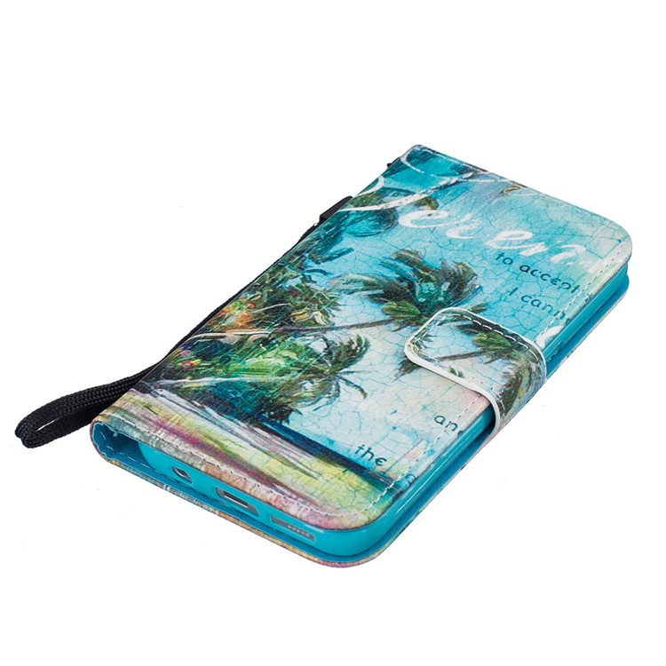 Embossed Wallet Leather Phone Case with Wrist Strap for Samsung Galaxy S7 G930 - Coconut Trees and Beach-4