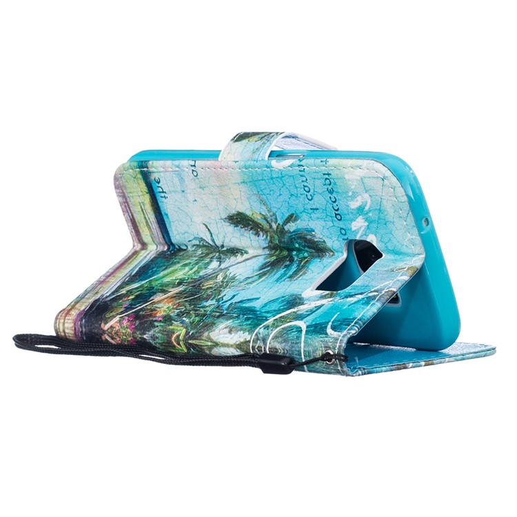 Embossed Wallet Leather Phone Case with Wrist Strap for Samsung Galaxy S7 G930 - Coconut Trees and Beach-5