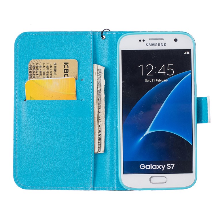 Embossed Wallet Leather Phone Case with Wrist Strap for Samsung Galaxy S7 G930 - Coconut Trees and Beach-6