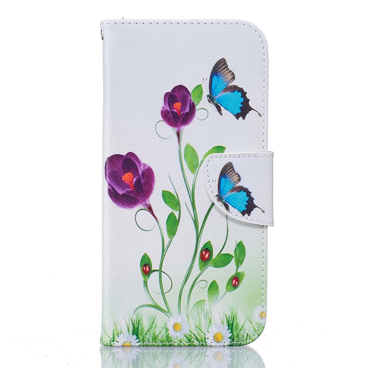 Patterned Wallet Leather Mobile Case for Samsung Galaxy S7 Edge G935 - Purple Flowers & Blue Butterflies-2