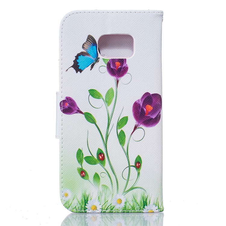 Patterned Wallet Leather Mobile Case for Samsung Galaxy S7 Edge G935 - Purple Flowers & Blue Butterflies-3