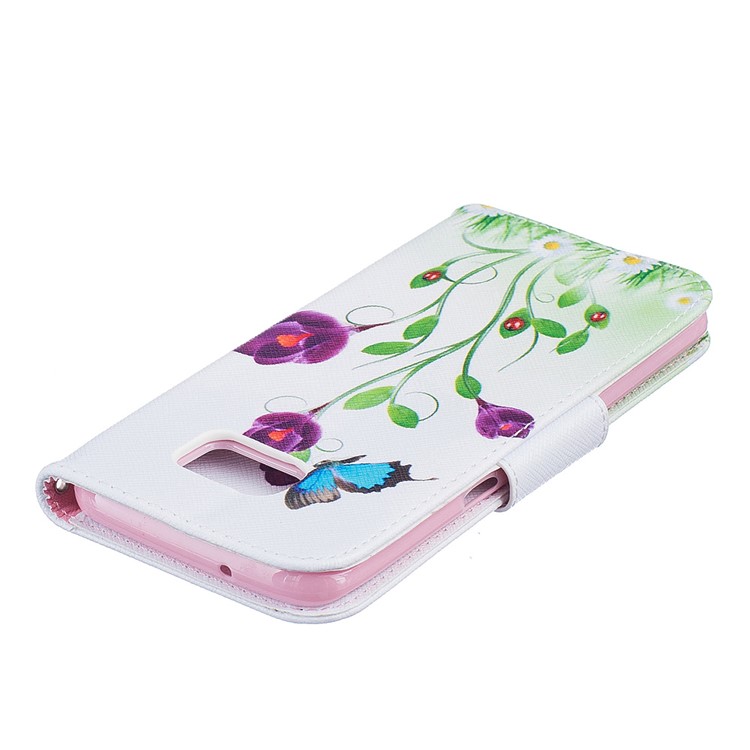 Patterned Wallet Leather Mobile Case for Samsung Galaxy S7 Edge G935 - Purple Flowers & Blue Butterflies-7