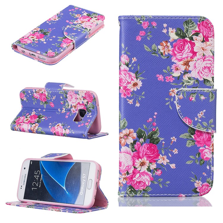 Wallet Leather Stand Case for Samsung Galaxy S7 SM-G930 - Vivid Flowers-1