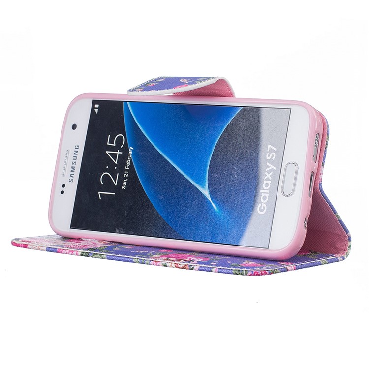 Wallet Leather Stand Case for Samsung Galaxy S7 SM-G930 - Vivid Flowers-4