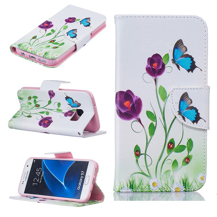 

Wallet Leather Protection Case for Samsung Galaxy S7 SM-G930 - Butterflies and Flowers, Galaxy S7