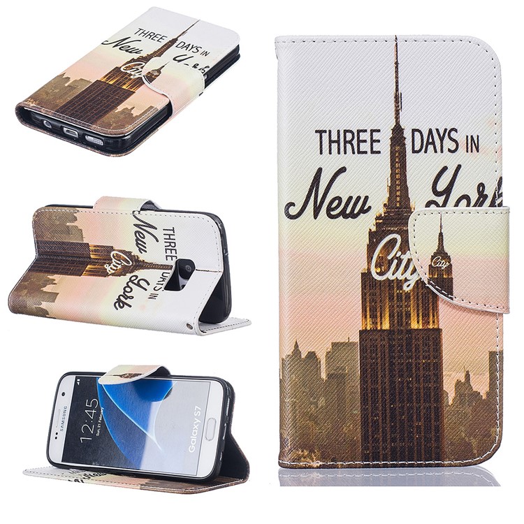 

Leather Stand Cover with Card Slots for Samsung Galaxy S7 SM-G930 - Empire State Building, Galaxy S7