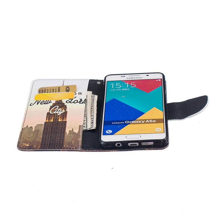 Pattern Printing Leather Wallet Case for Samsung Galaxy A5 SM-A510F (2016) - Empire State Building-8