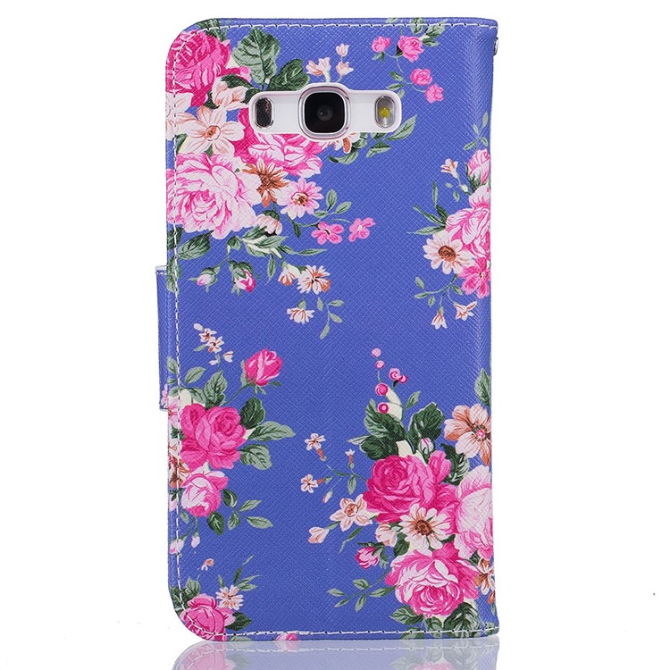 For Samsung Galaxy J7 (2016) J710 Pattern Printing Leather Wallet Mobile Stand Case - Peony-3