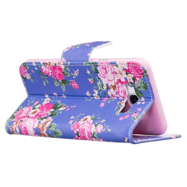 For Samsung Galaxy J7 (2016) J710 Pattern Printing Leather Wallet Mobile Stand Case - Peony-5