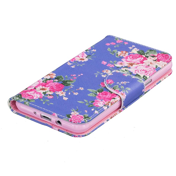 For Samsung Galaxy J7 (2016) J710 Pattern Printing Leather Wallet Mobile Stand Case - Peony-6