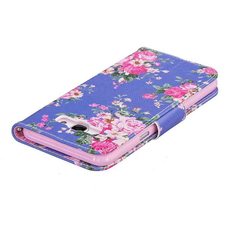 For Samsung Galaxy J7 (2016) J710 Pattern Printing Leather Wallet Mobile Stand Case - Peony-7