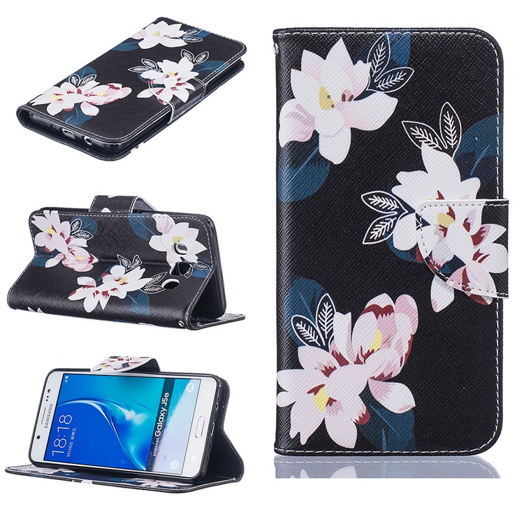Wallet Leather Stand Case for Samsung Galaxy J5 (2016) SM-J510 - White Flowers-1