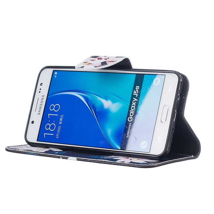 Wallet Leather Stand Case for Samsung Galaxy J5 (2016) SM-J510 - White Flowers-4