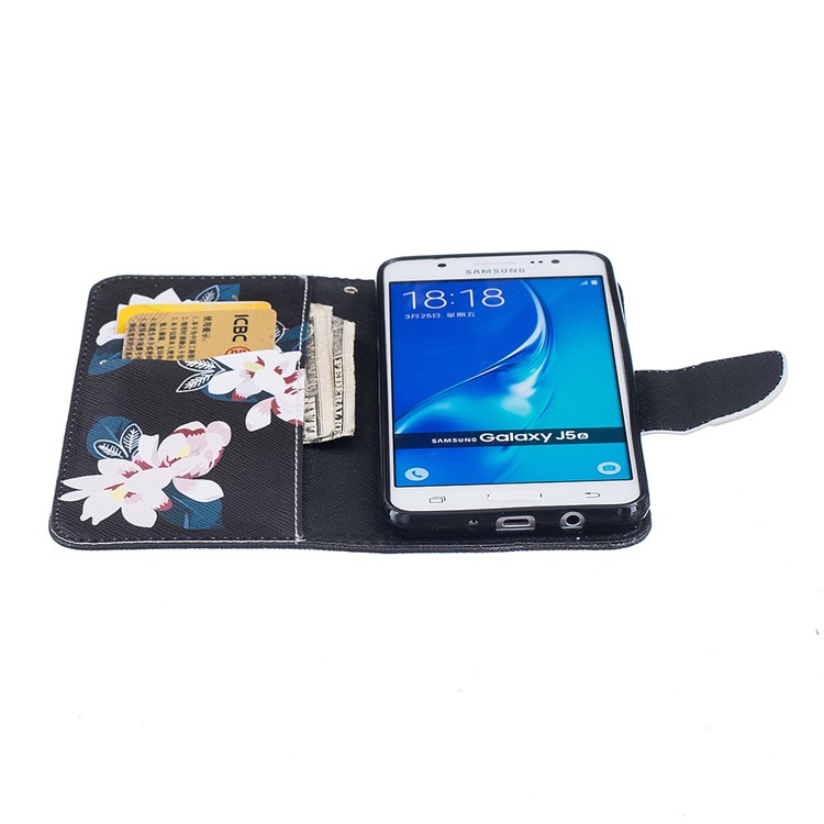 Wallet Leather Stand Case for Samsung Galaxy J5 (2016) SM-J510 - White Flowers-8