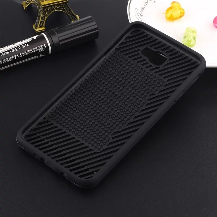 Brushed PC + TPU Hybrid Cell Phone Case for Samsung Galaxy J7 Prime/On7 2016 with Card Holder - Black-2