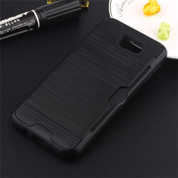 Brushed PC + TPU Hybrid Cell Phone Case for Samsung Galaxy J5 Prime/On5 2016 with Card Holder - Black-1