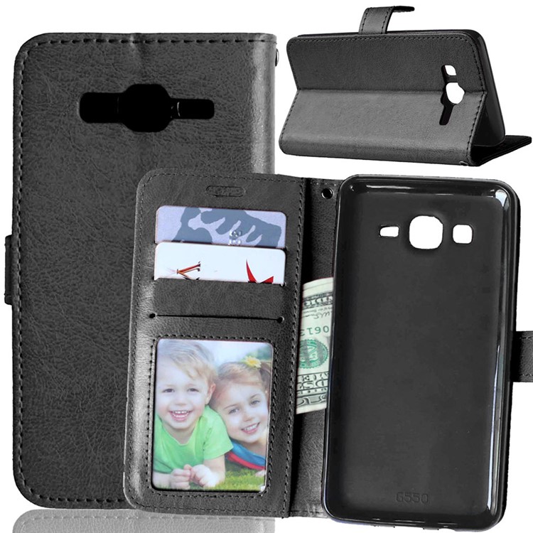 Magnetic Leather Case with ID/Credit Card Slots for Samsung Galaxy On5 - Black-1
