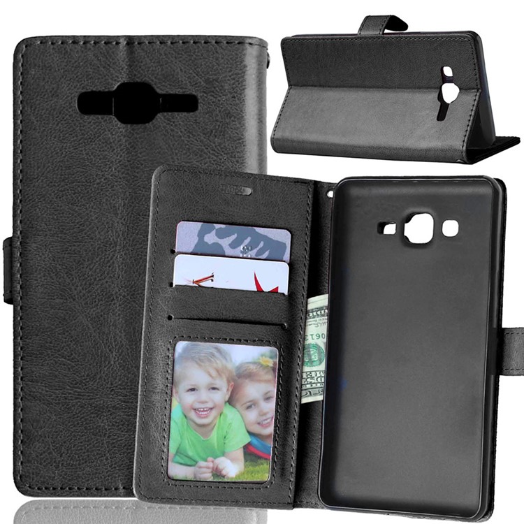 PU Leather Phone Case with ID/Credit Card Slots for Samsung Galaxy On7 - Black-1