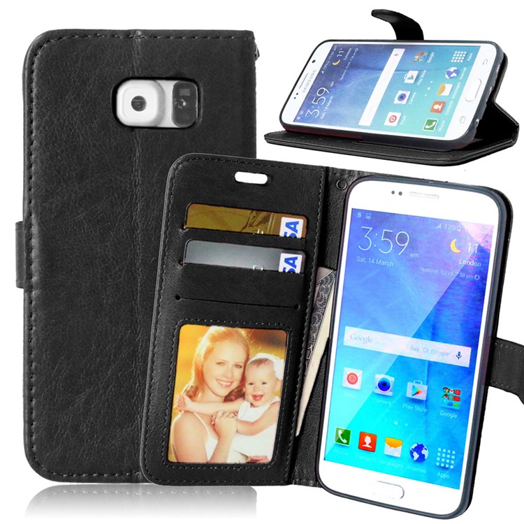 3 Card Slots Leather Mobile Phone Case for Samsung Galaxy S6 G920 - Black-1