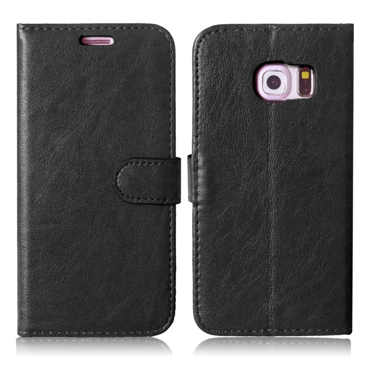 3 Card Slots Wallet Leather Phone Case for Samsung Galaxy S6 edge G925 - Black-6