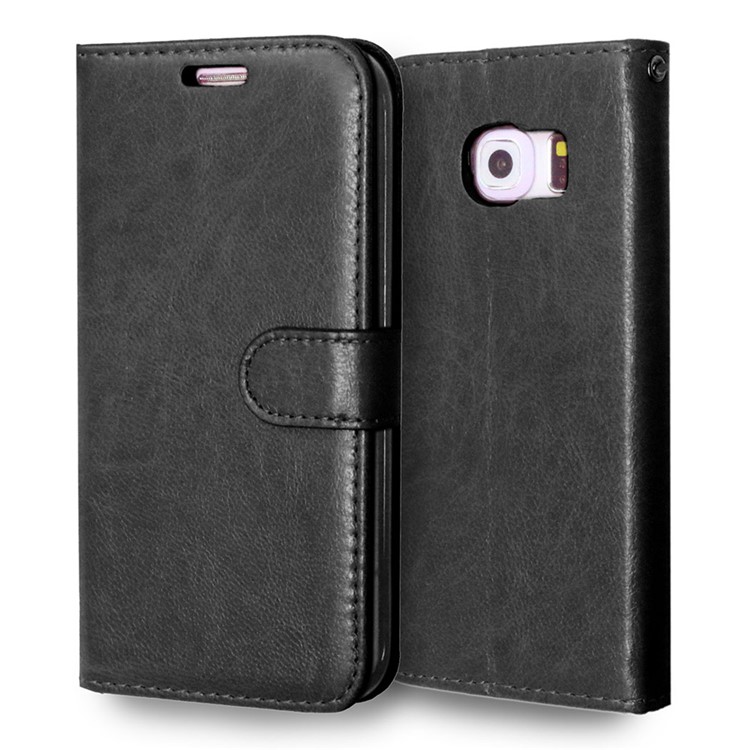 3 Card Slots Wallet Leather Phone Case for Samsung Galaxy S6 edge G925 - Black-7