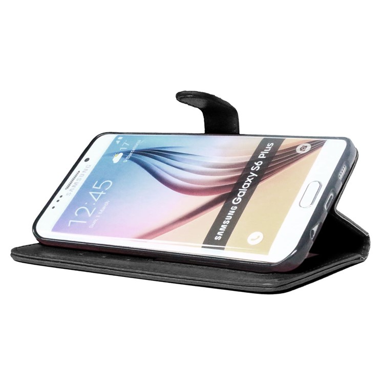 3 Card Slots Wallet Stand Leather Case for Samsung Galaxy S6 edge Plus G928 - Black-2