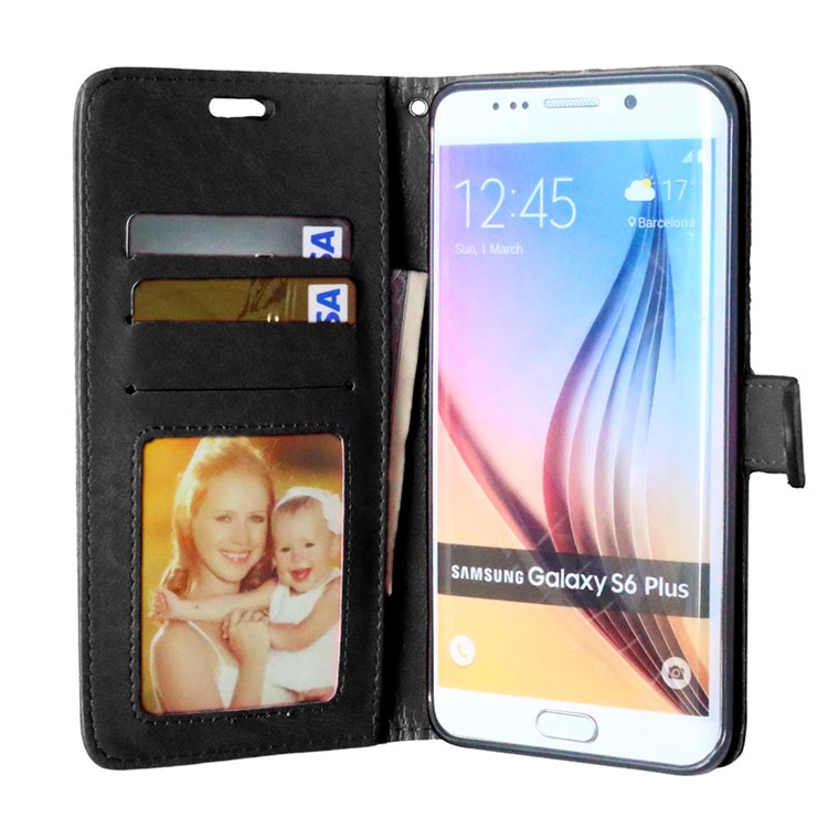 3 Card Slots Wallet Stand Leather Case for Samsung Galaxy S6 edge Plus G928 - Black-4