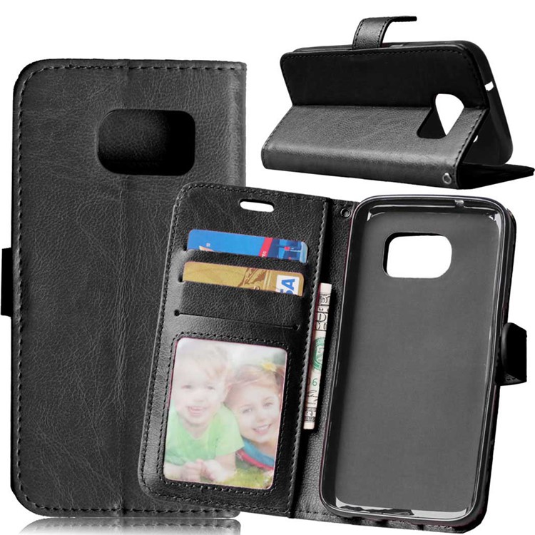 3-Slot Wallet Leather Flip Phone Cover fo Samsung Galaxy S7 SM-G930 - Black-1