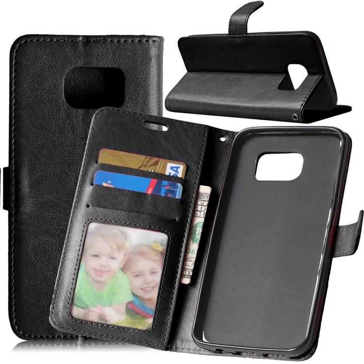 Crazy Horse Leather Wallet Case for Samsung Galaxy S7 edge SM-G935 - Black-1