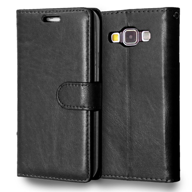 Crazy Horse Leather Wallet Case for Samsung Galaxy A3 SM-A300F - Black-2