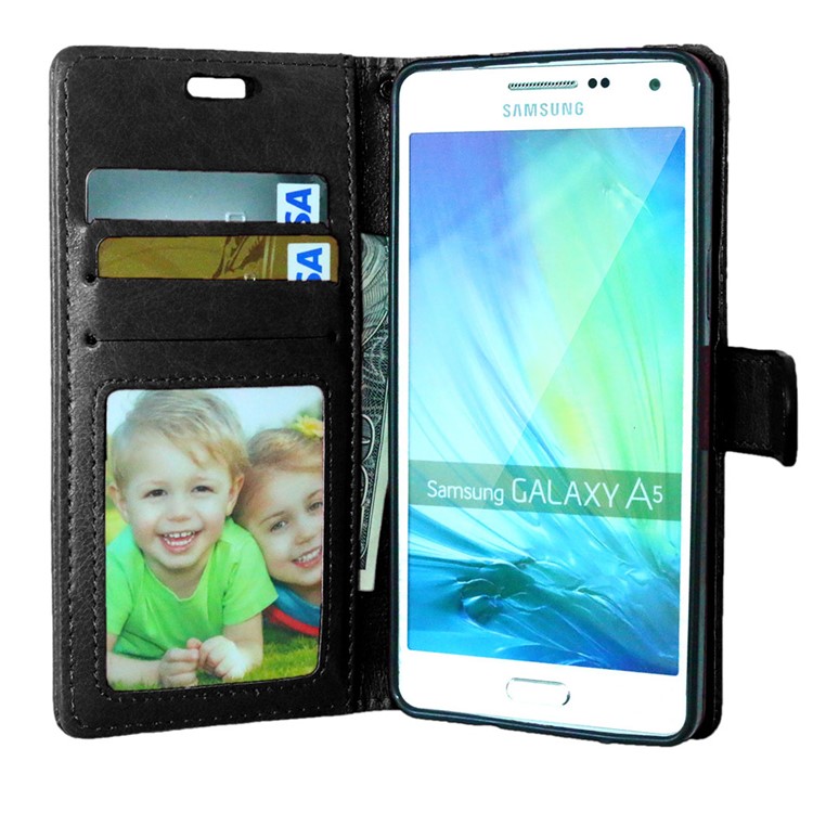 Crazy Horse Wallet Leather Stand Case for Samsung Galaxy A5 SM-A500F - Black-7