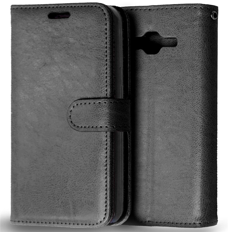 Solid Color Wallet Leather Phone Stand Case for Samsung Galaxy J3 (2016) / J3 - Black-2