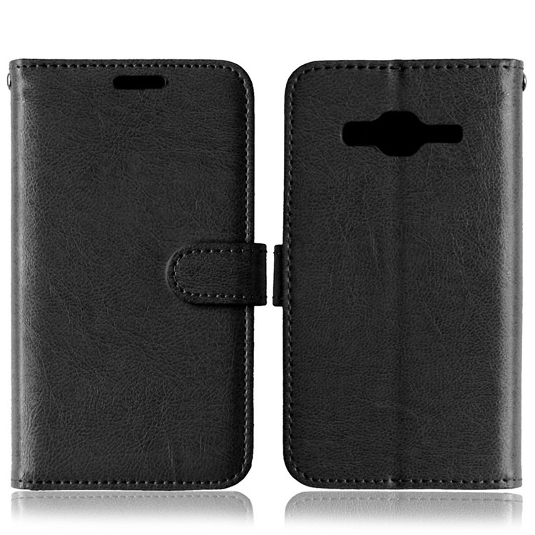 Solid Color Wallet Leather Phone Stand Case for Samsung Galaxy J3 (2016) / J3 - Black-3