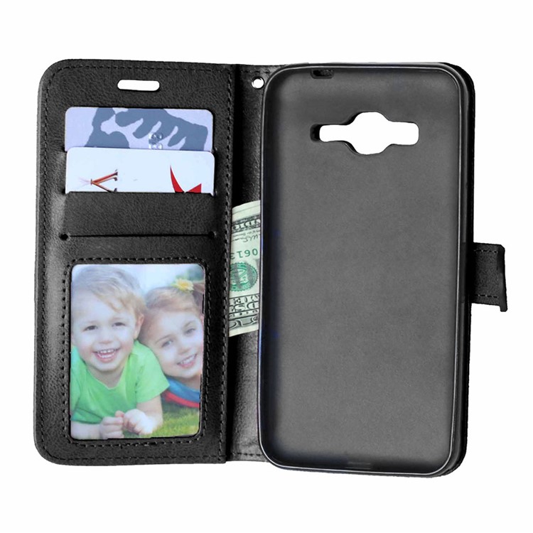 Solid Color Wallet Leather Phone Stand Case for Samsung Galaxy J3 (2016) / J3 - Black-8