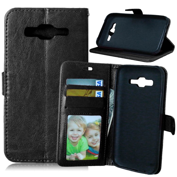 Crazy Horse 3 Card Slots Leather Phone Case for Samsung Galaxy J5 SM-J500F - Black-1