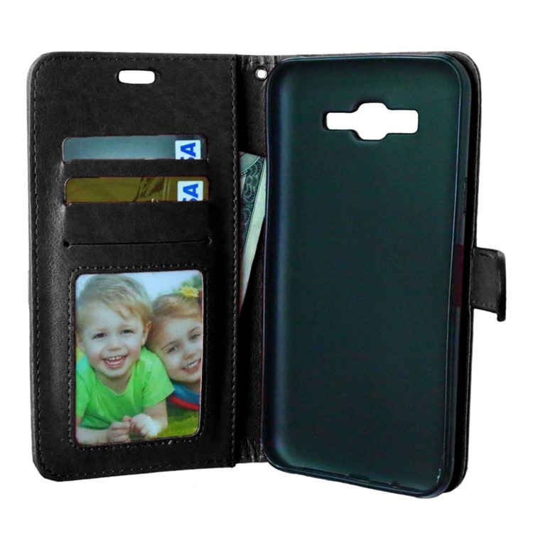 3 Card Slots Leather Flip Stand Phone Case for Samsung Galaxy J7 SM-J700F - Black-9