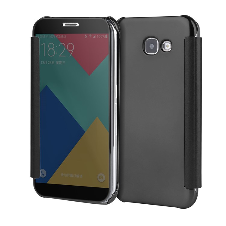 Mirror Plating Smart Window Clamshell Case (PC + PU Leather) for Samsung Galaxy A7 2017 - Black-1