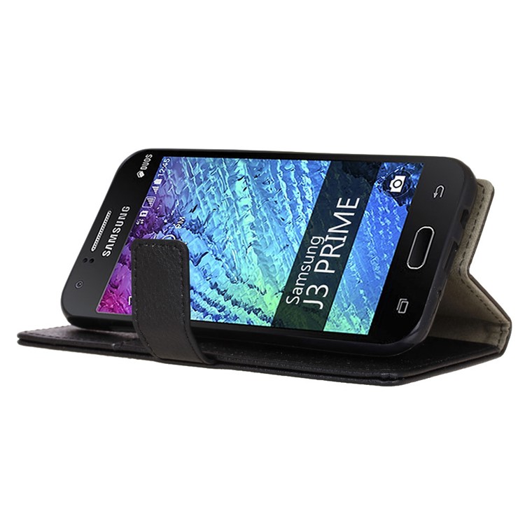 Litchi Grain Leather Wallet Phone Case for Samsung Galaxy J3 Prime - Black-8
