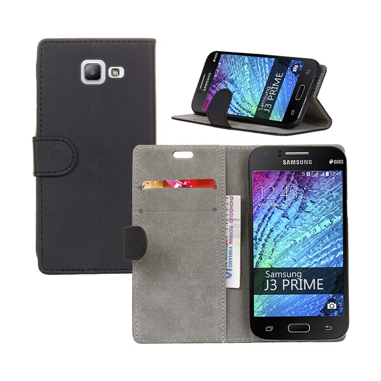 Wallet Leather Mobile Cover Accessory for Samsung Galaxy J3 Prime - Black-1