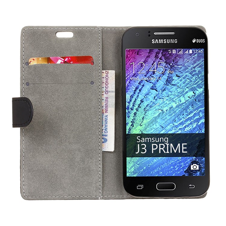 Wallet Leather Mobile Cover Accessory for Samsung Galaxy J3 Prime - Black-7