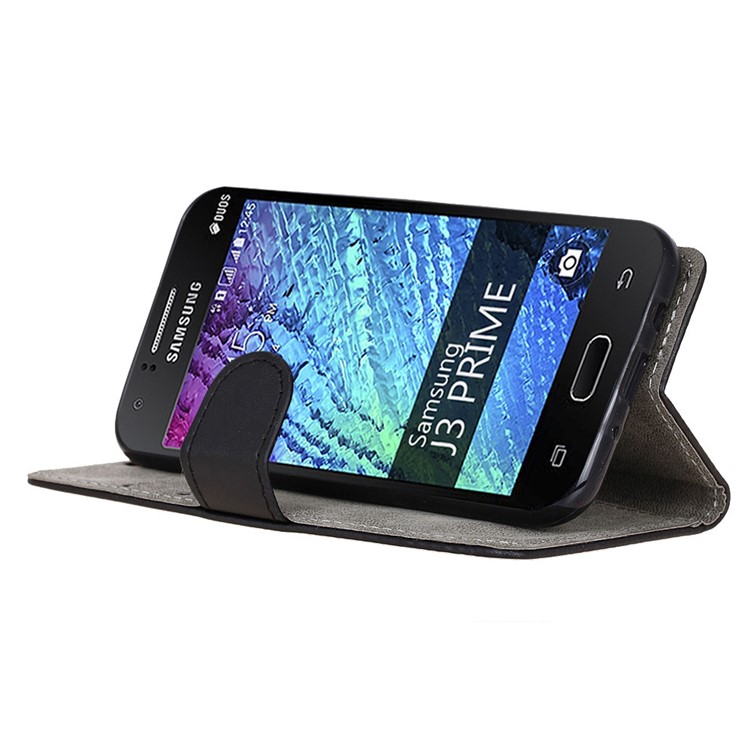 Wallet Leather Mobile Cover Accessory for Samsung Galaxy J3 Prime - Black-8