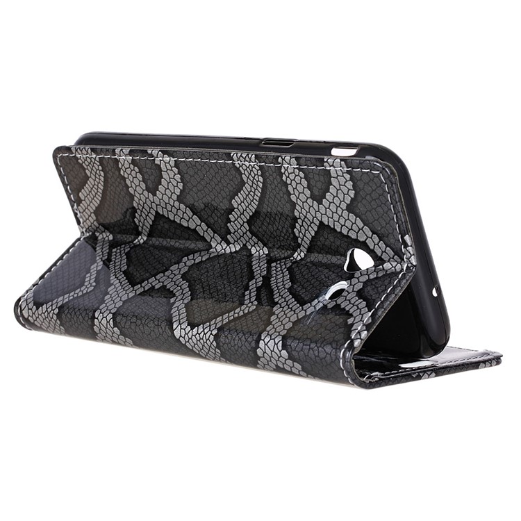 Snake Skin Leather Wallet Mobile Phone Case for Samsung Galaxy J3 Prime - Grey-5