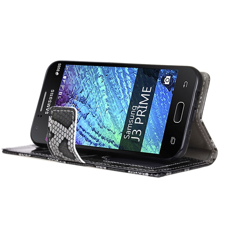 Snake Skin Leather Wallet Mobile Phone Case for Samsung Galaxy J3 Prime - Grey-8