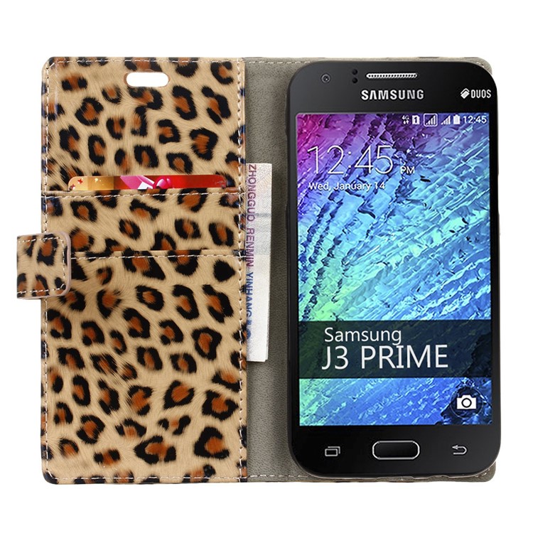 Leopard Skin Leather Wallet Mobile Phone Case for Samsung Galaxy J3 Prime-6