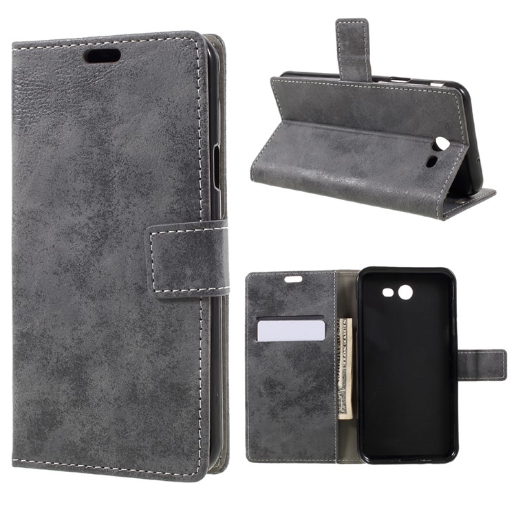 Vintage Wallet Leather Cell Phone Case for Samsung Galaxy J7 (2017) - Grey-1