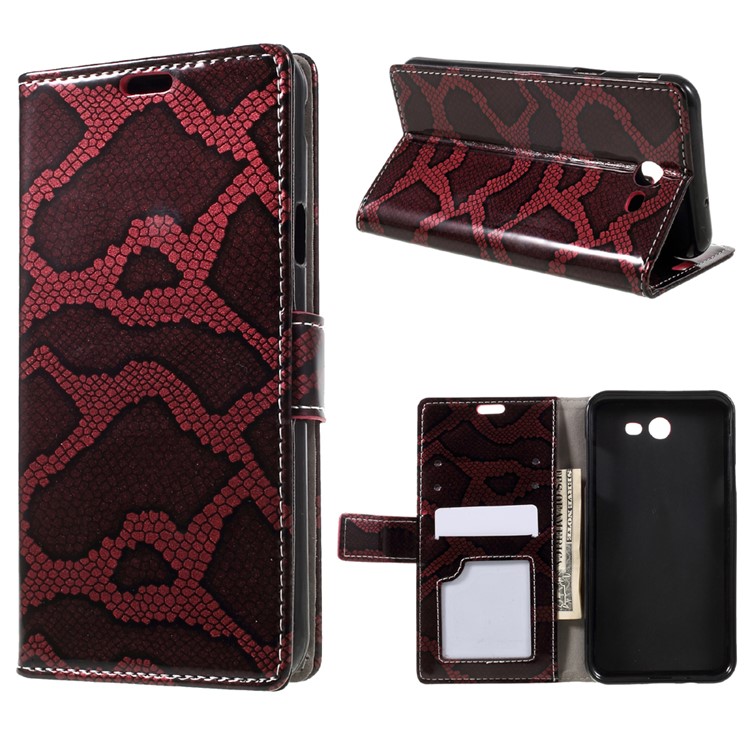 Snake Texture Leather Wallet Phone Case for Samsung Galaxy J7 (2017) - Wine Red-1