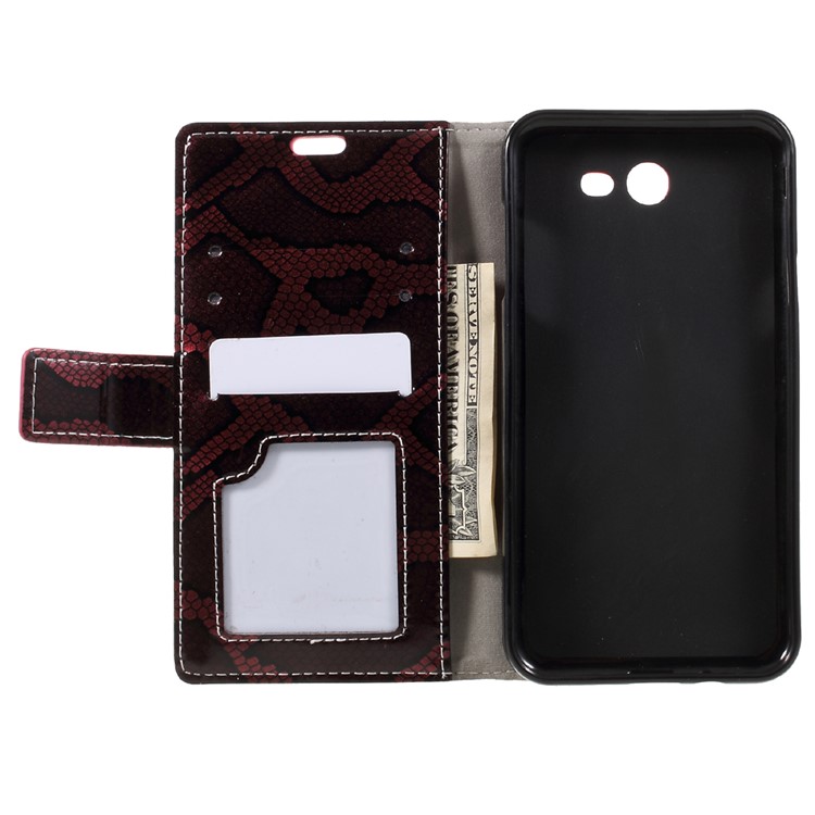 Snake Texture Leather Wallet Phone Case for Samsung Galaxy J7 (2017) - Wine Red-6